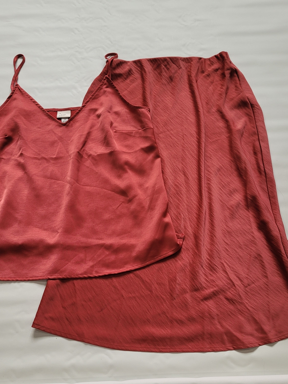 a new day Satin Slip Skirt Set in Rust Red